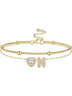Dainty Initial Anklet Bracelet for Women - Waterproof, Non-Tarnish, Adjustable